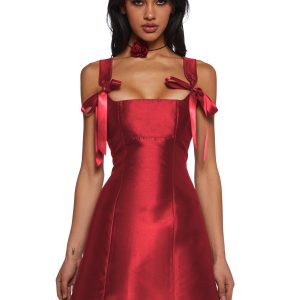 Current Mood Taffeta Ribbon Tie Mini Dress - Red