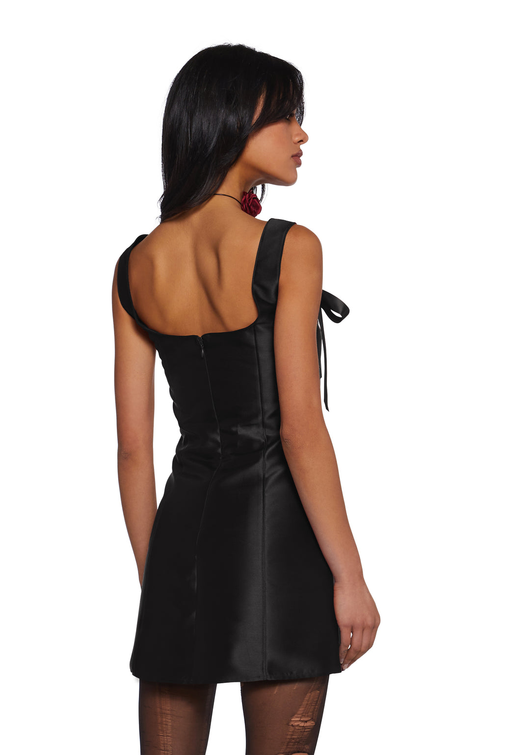 Current Mood Taffeta Ribbon Tie Mini Dress - Black - Image 4