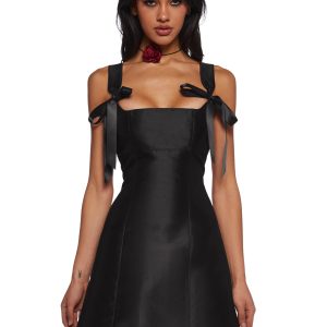 Current Mood Taffeta Ribbon Tie Mini Dress - Black
