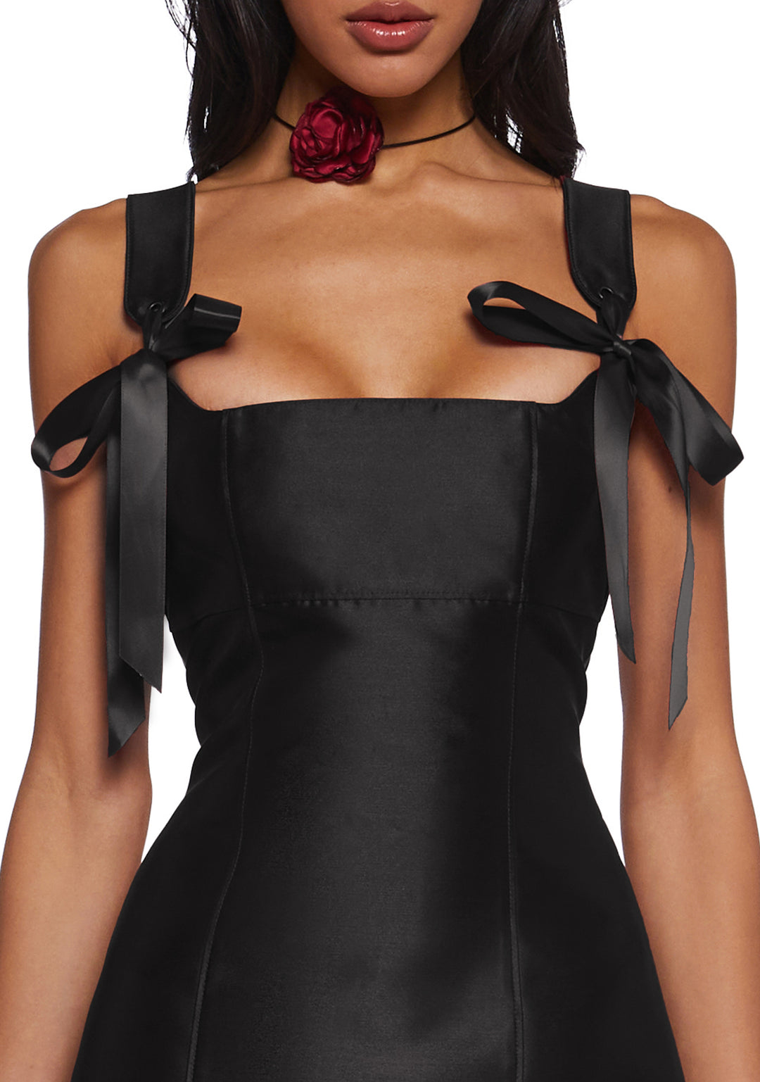 Current Mood Taffeta Ribbon Tie Mini Dress - Black - Image 5