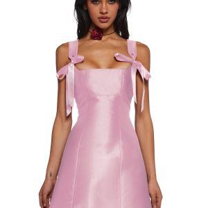 Current Mood Taffeta Ribbon Tie Mini Dress - Pink