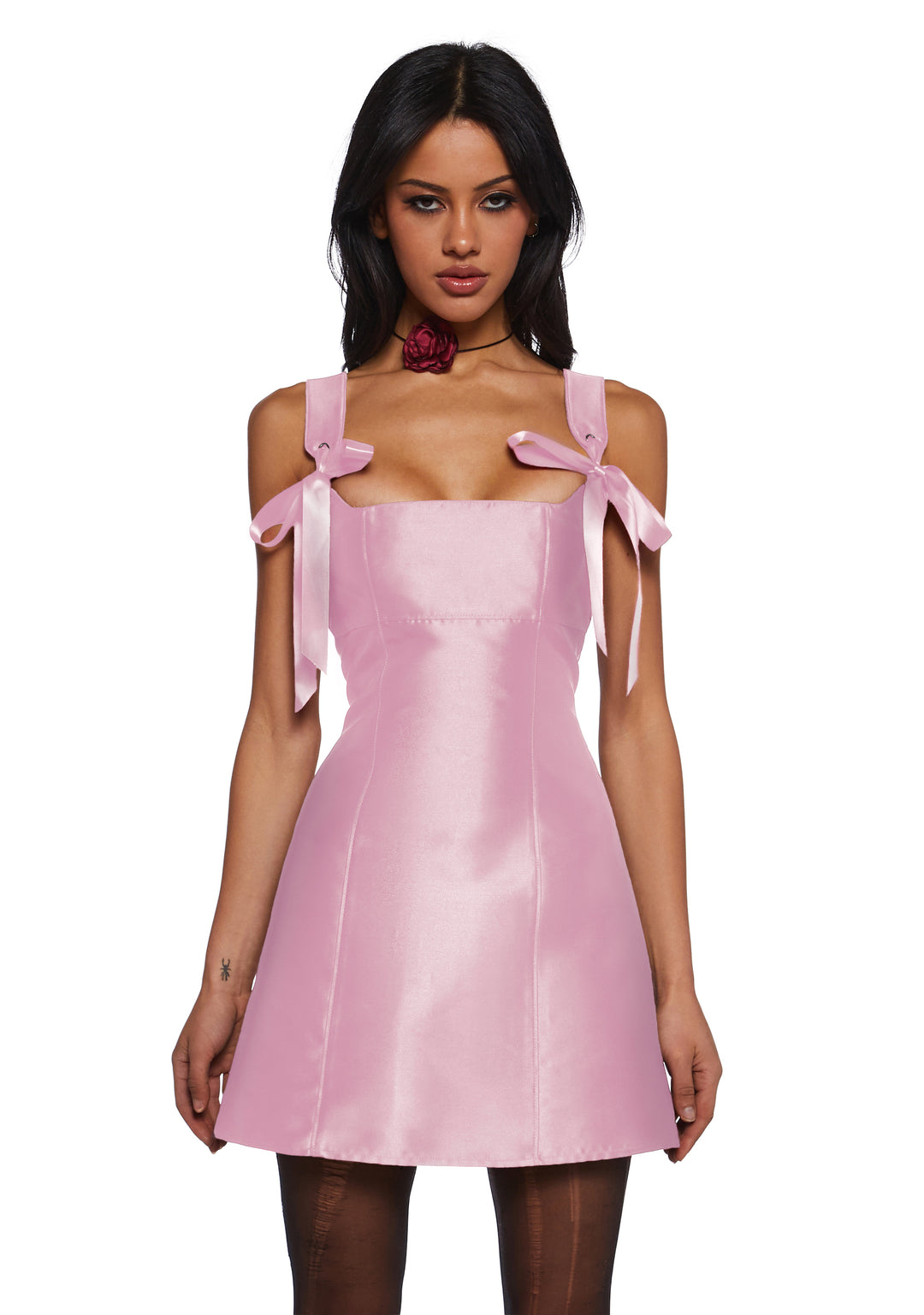 Current Mood Taffeta Ribbon Tie Mini Dress - Pink