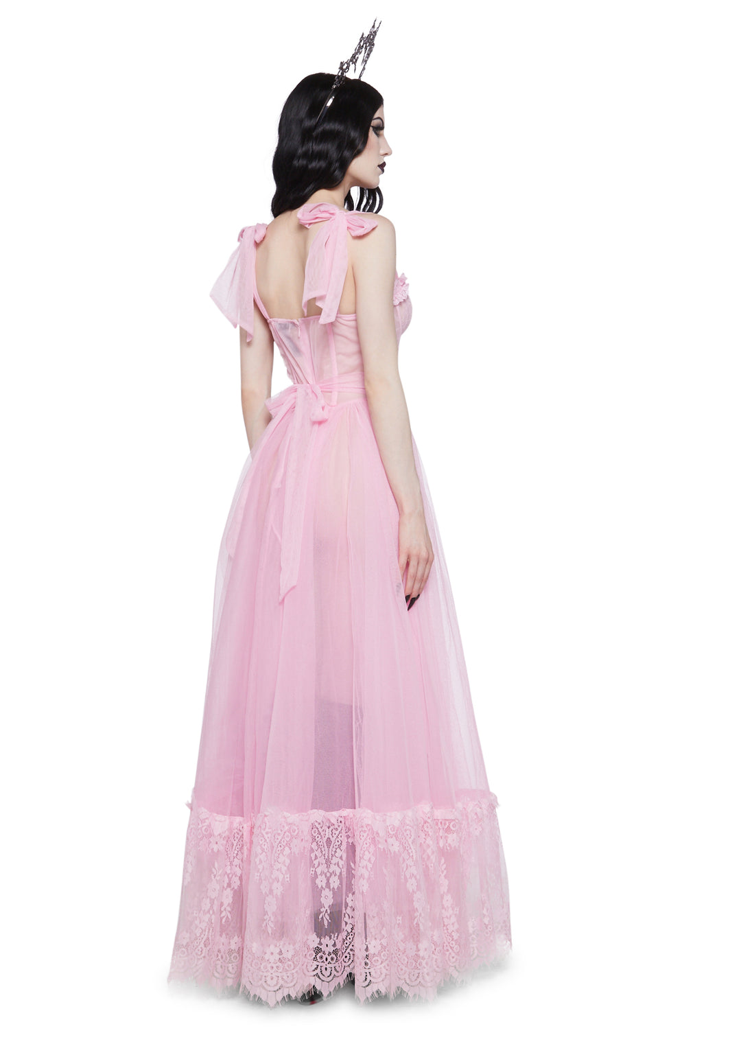 Widow Gothic Lace Bustier Sleeveless Maxi Dress - Pink - Image 4