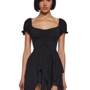 Current Mood Handkerchief Puff Sleeve Mini Dress - Black