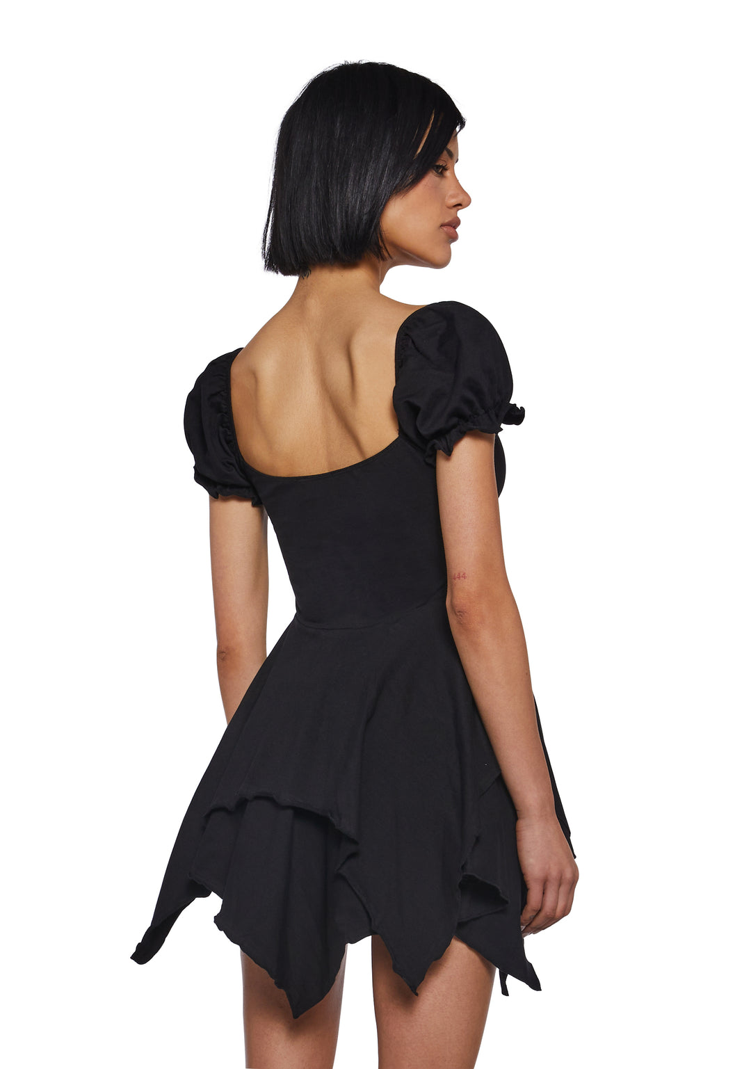 Current Mood Handkerchief Puff Sleeve Mini Dress - Black - Image 4