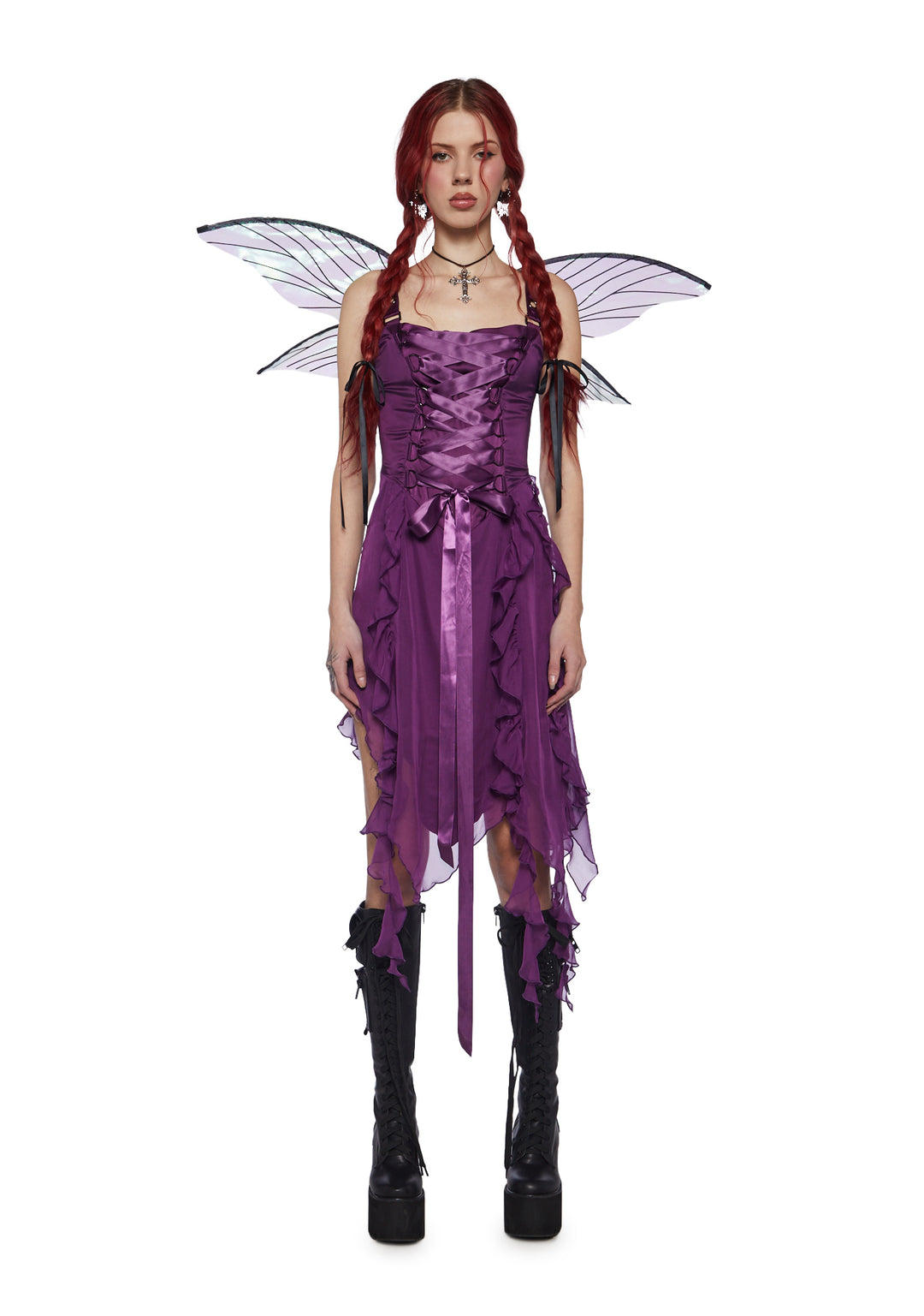 Current Mood Lace Up Ruffle Asymmetric Midi Dress - Purple - Image 6