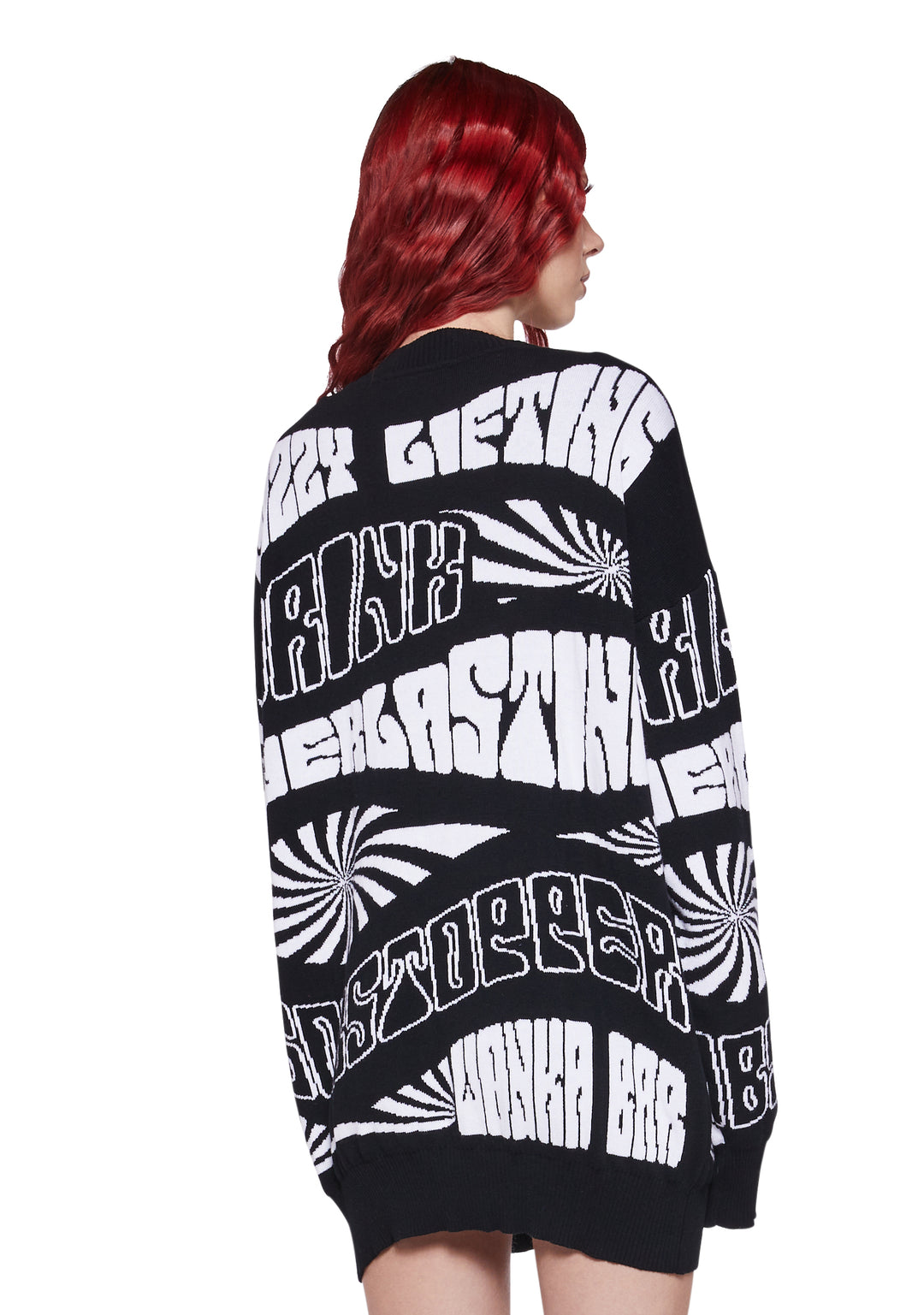 Dolls Kill x Willy Wonka Everlasting Gobstopper Trippy Intarsia Sweater - Black/White - Image 4