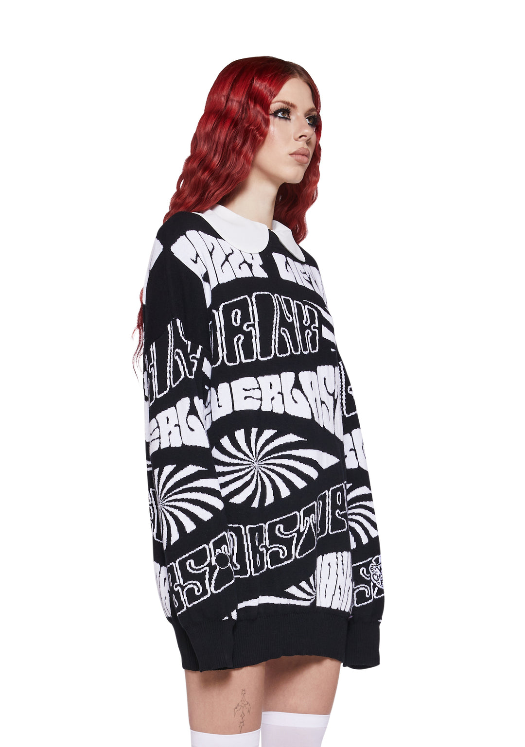 Dolls Kill x Willy Wonka Everlasting Gobstopper Trippy Intarsia Sweater - Black/White - Image 3