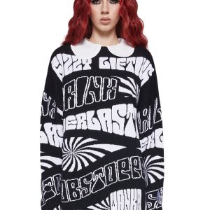 Dolls Kill x Willy Wonka Everlasting Gobstopper Trippy Intarsia Sweater - Black/White