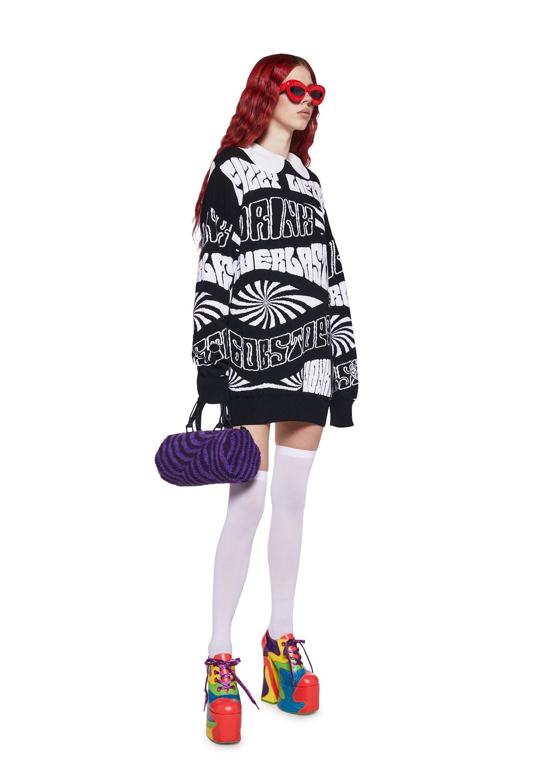 Dolls Kill x Willy Wonka Everlasting Gobstopper Trippy Intarsia Sweater - Black/White - Image 2