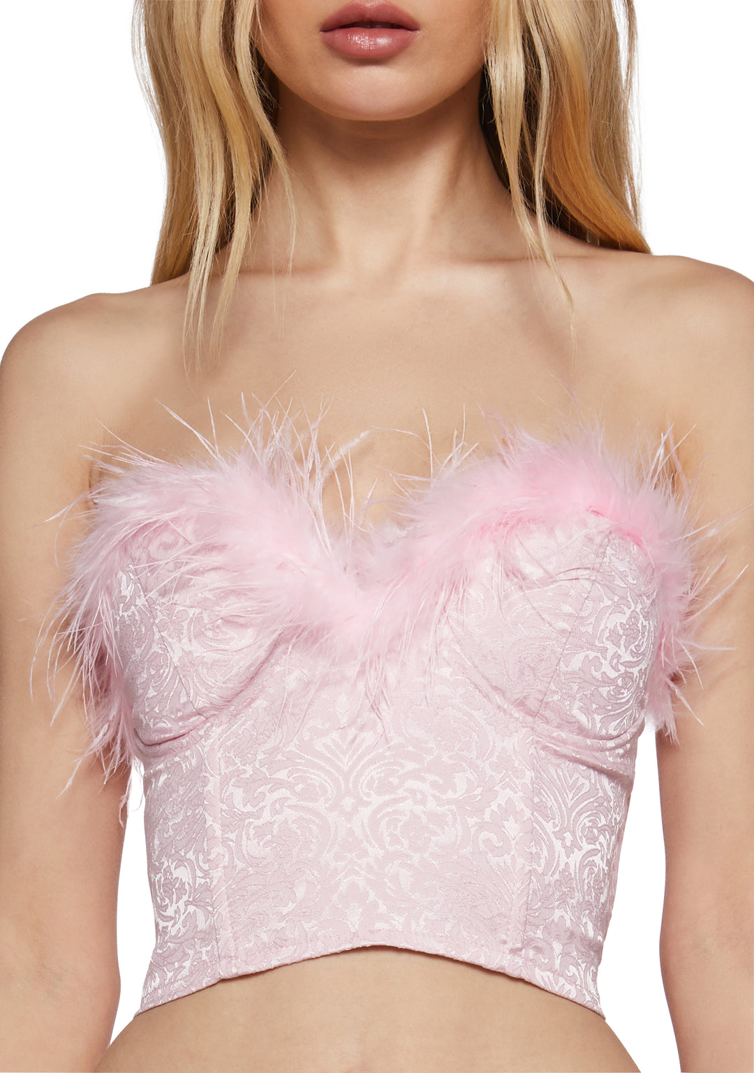 Sugar Thrillz Marabou Trim Corset Top - Pink - Image 5