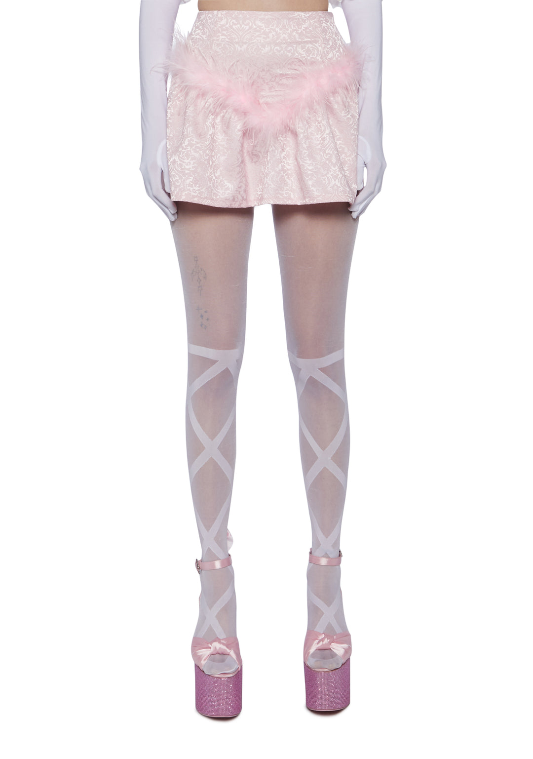 Sugar Thrillz Satin marabou Mini Skirt - Pink