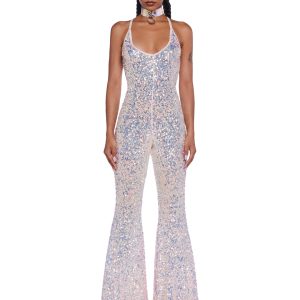 Club Exx Burning Man Sequin Glitter Jumpsuit- Metallic