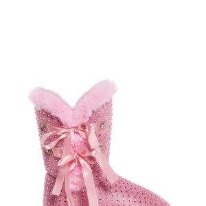 Sugar Thrillz Rhinestone Fur Trim Booties - Pink
