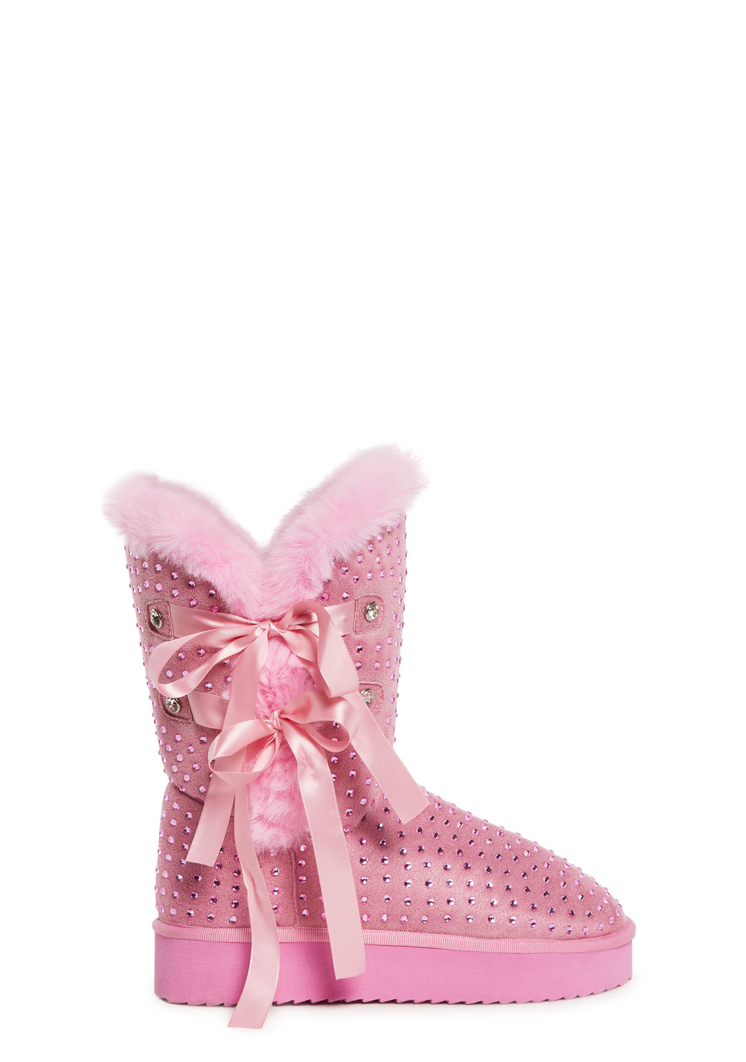 Sugar Thrillz Rhinestone Fur Trim Booties - Pink
