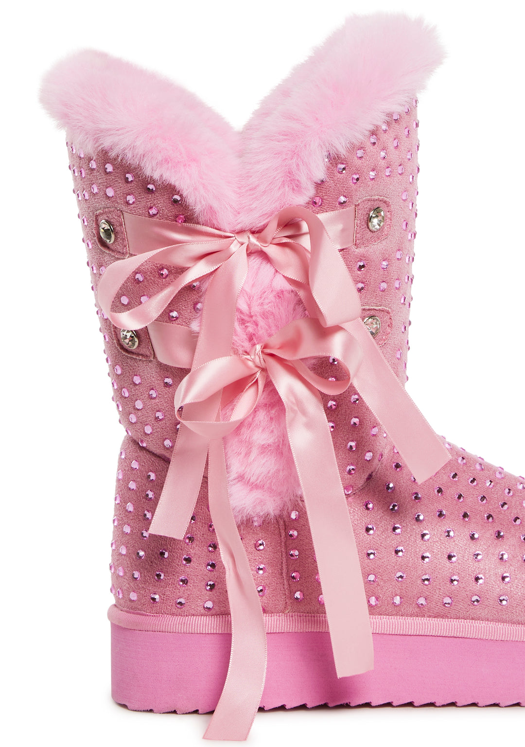 Sugar Thrillz Rhinestone Fur Trim Booties - Pink - Image 2