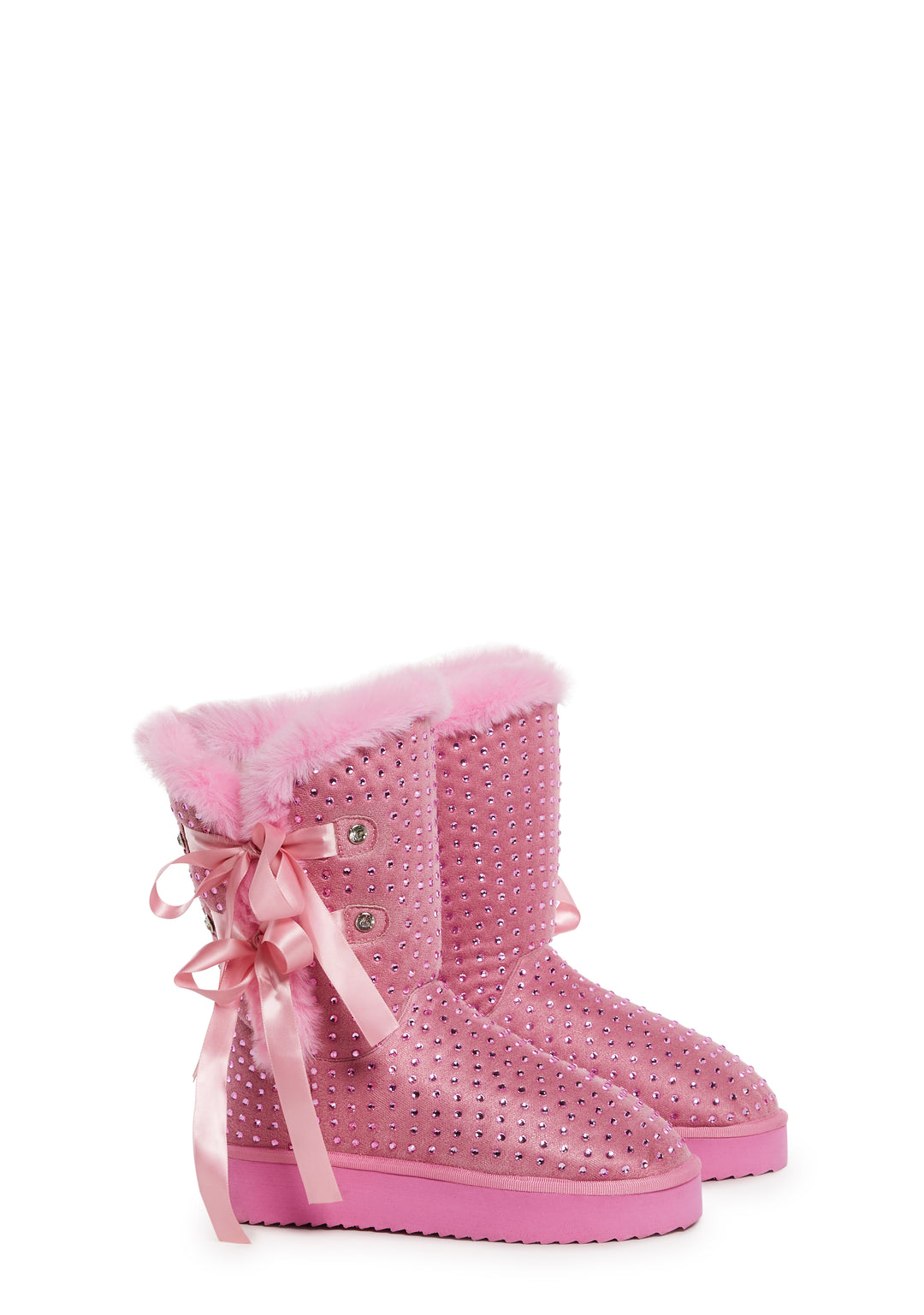 Sugar Thrillz Rhinestone Fur Trim Booties - Pink - Image 3