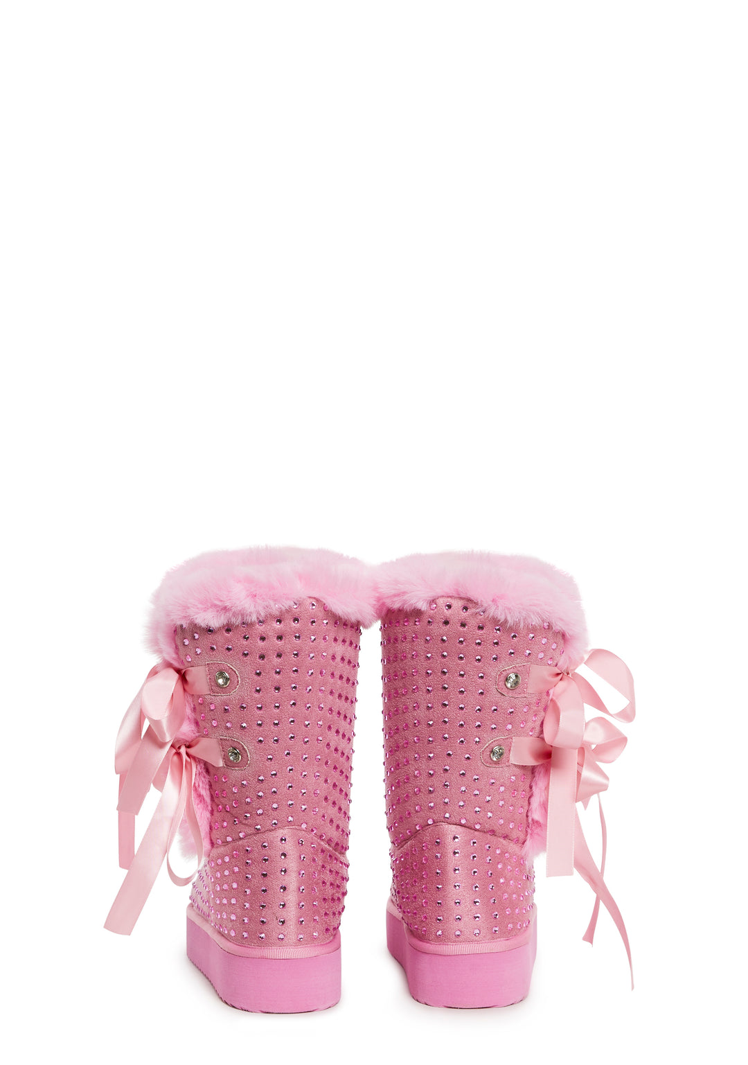 Sugar Thrillz Rhinestone Fur Trim Booties - Pink - Image 4