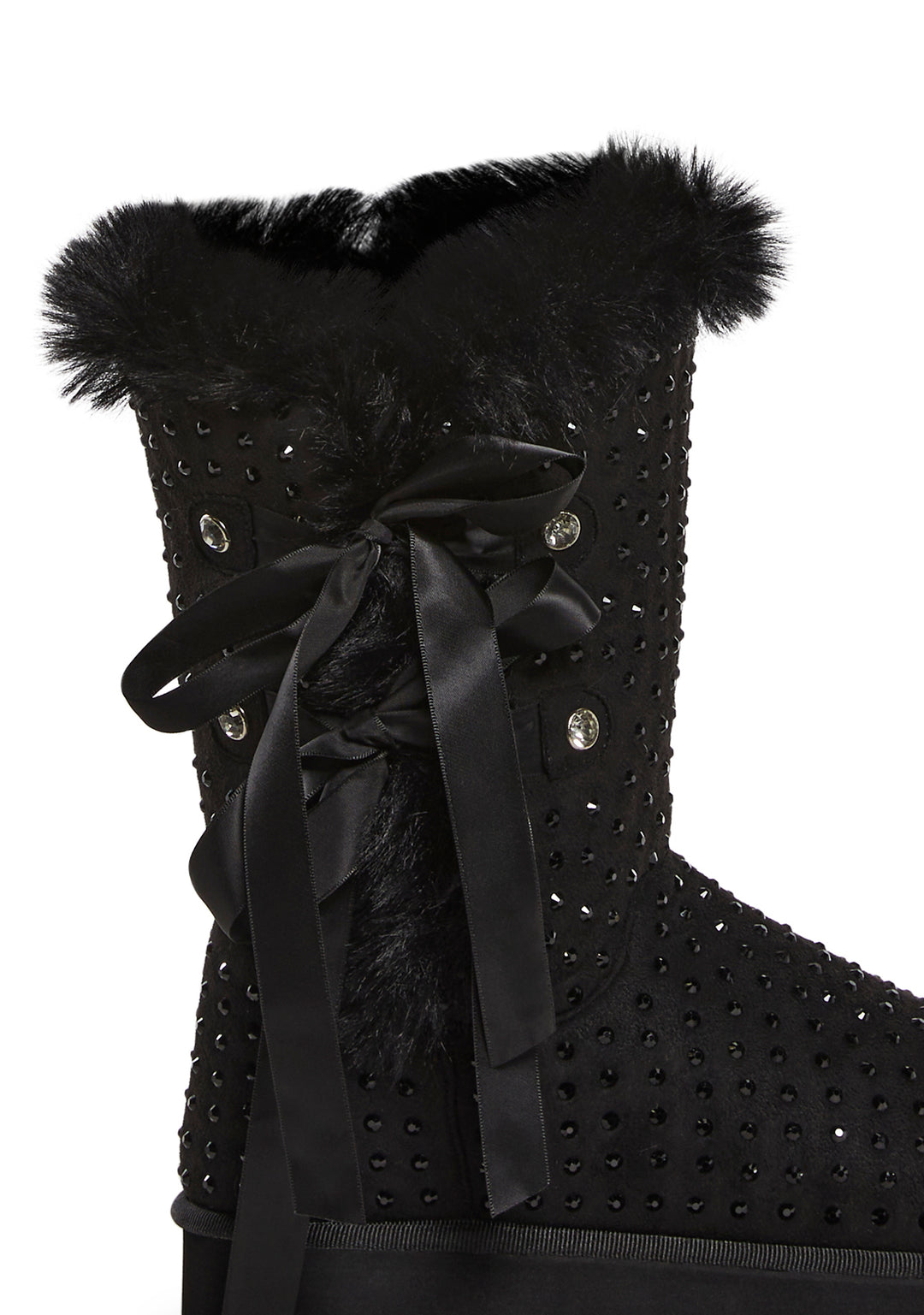 Sugar Thrillz Rhinestone Fur Trim Booties - Black - Image 2