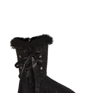 Sugar Thrillz Rhinestone Fur Trim Booties - Black