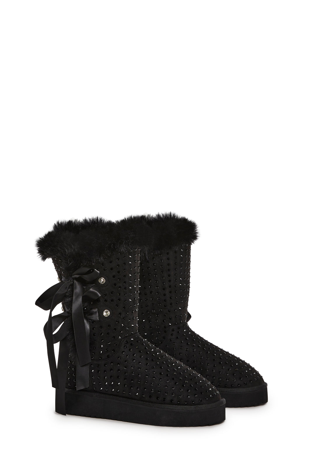 Sugar Thrillz Rhinestone Fur Trim Booties - Black - Image 3