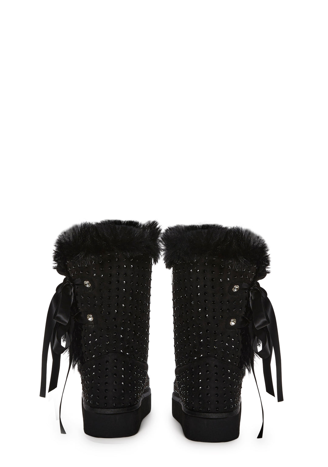 Sugar Thrillz Rhinestone Fur Trim Booties - Black - Image 4