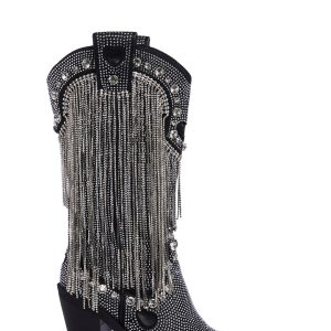 Sugar Thrillz Rhinestone Fringe Cowboy Boots - White