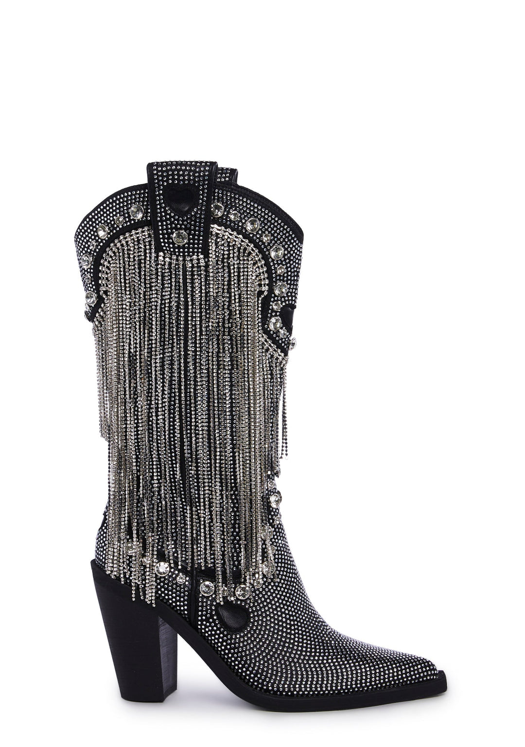 Sugar Thrillz Rhinestone Fringe Cowboy Boots - White