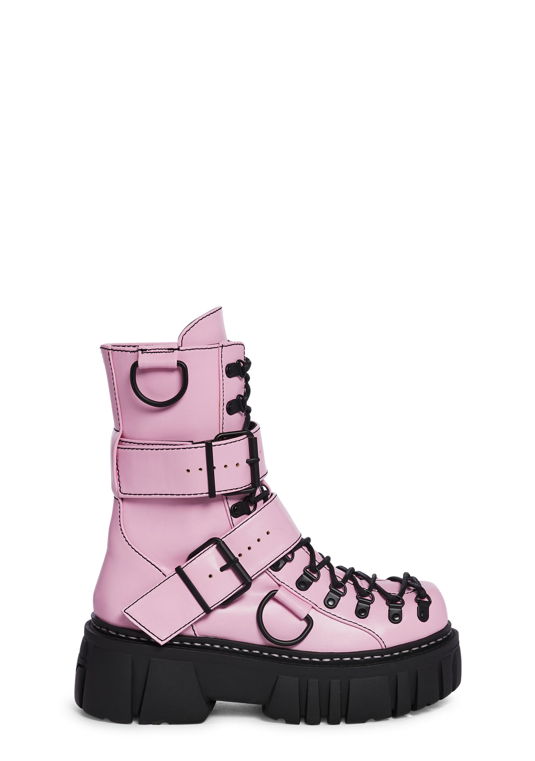 Club Exx Buckle D Ring Lace Up Combat Boots - Pink