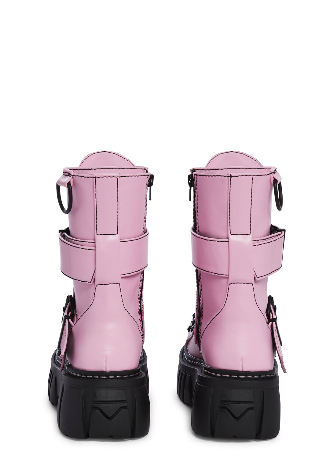 Club Exx Buckle D Ring Lace Up Combat Boots - Pink - Image 4