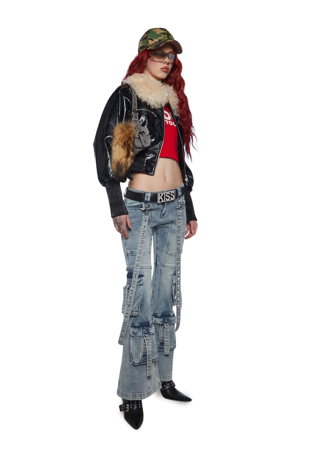 Generation Kiss Low Rise Skinny Flared Cargo Jeans - Blue - Image 2