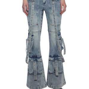 Generation Kiss Low Rise Skinny Flared Cargo Jeans - Blue