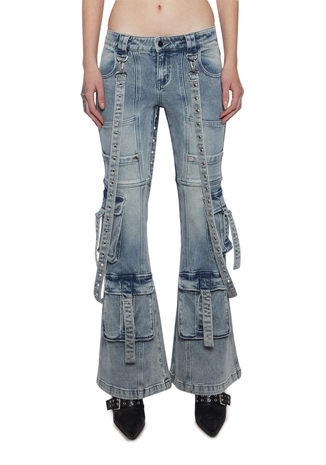 Generation Kiss Low Rise Skinny Flared Cargo Jeans - Blue