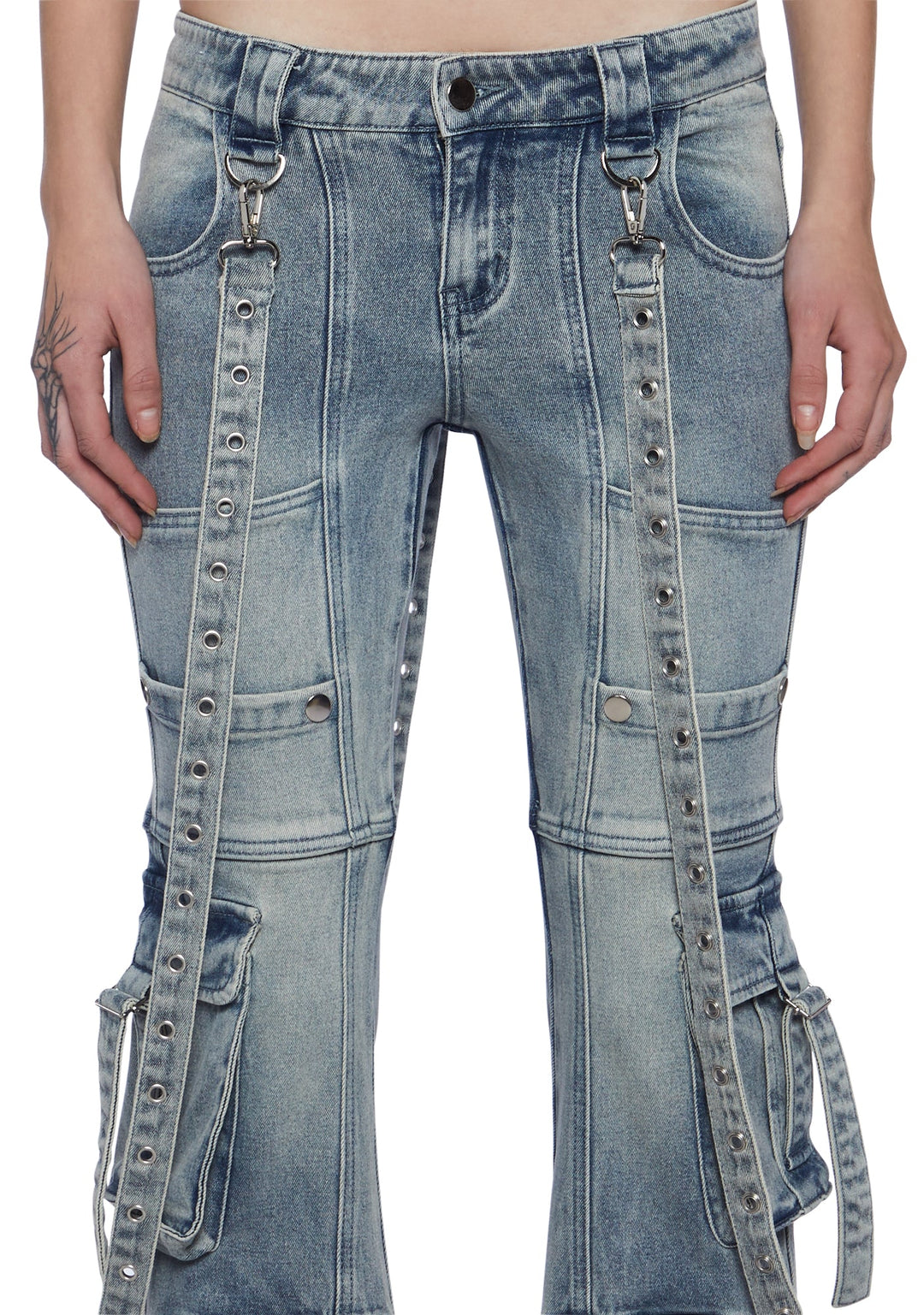 Generation Kiss Low Rise Skinny Flared Cargo Jeans - Blue - Image 5