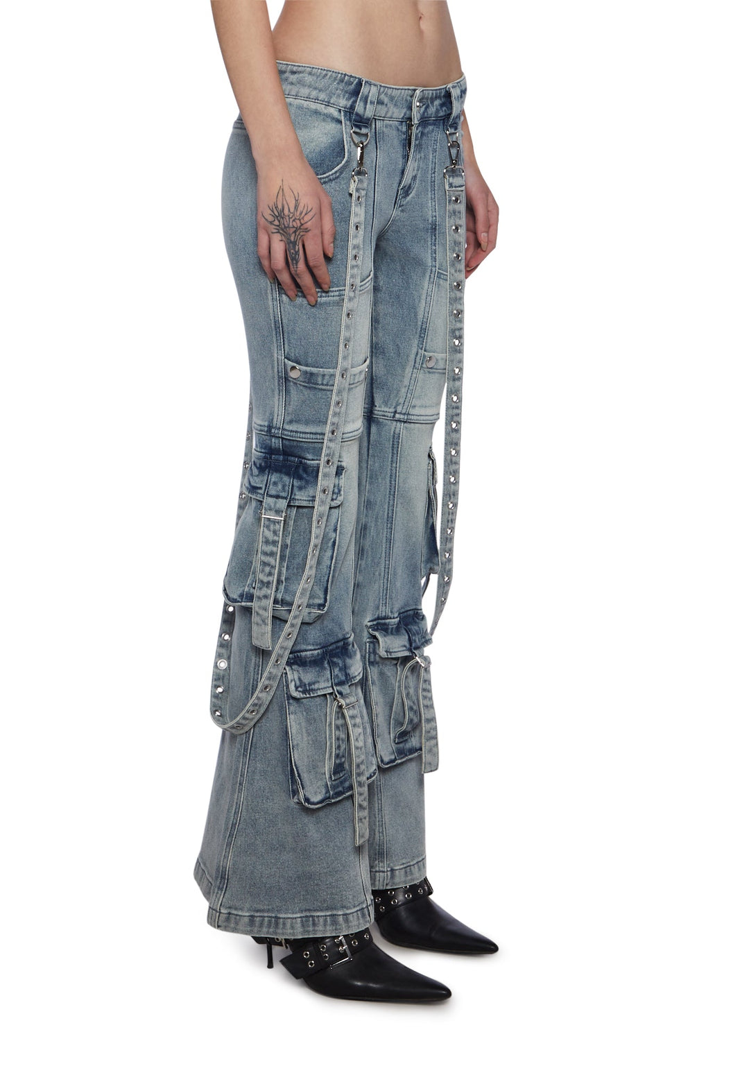 Generation Kiss Low Rise Skinny Flared Cargo Jeans - Blue - Image 3