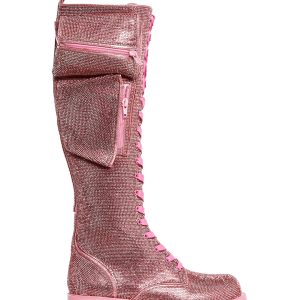 Rhinestone Vegan Leather Combat Boots With Pocket Sugar Thrillz - Pink