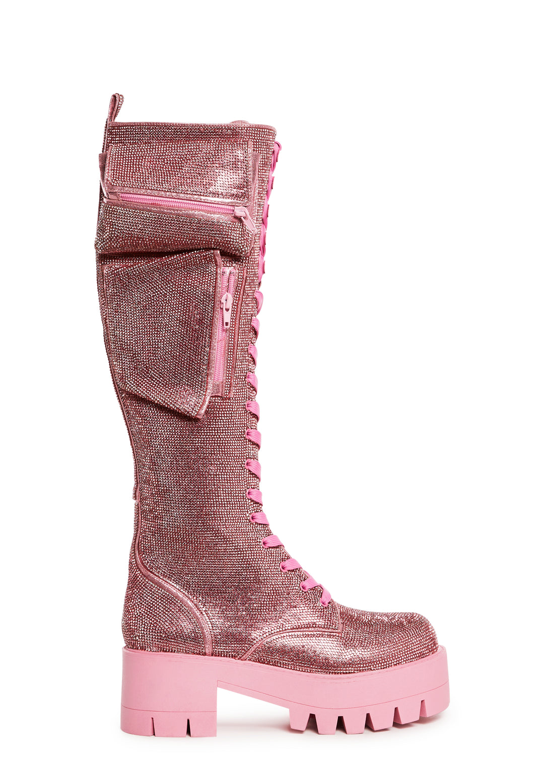 Rhinestone Vegan Leather Combat Boots With Pocket Sugar Thrillz - Pink