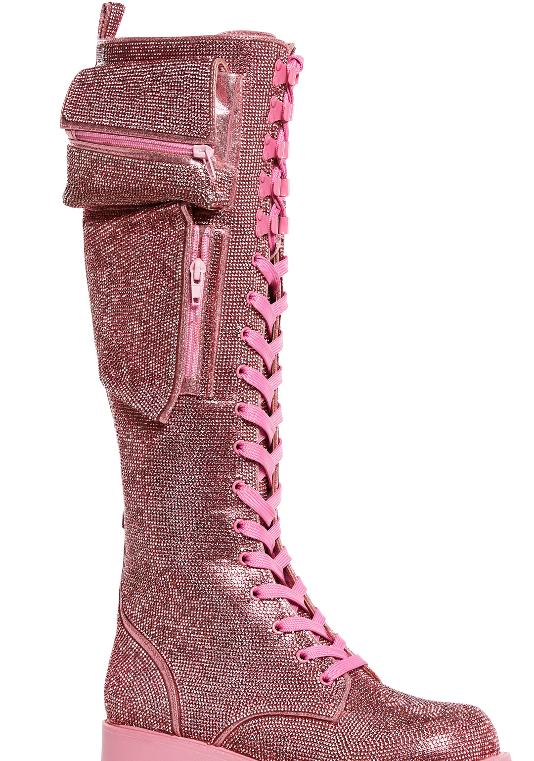 Rhinestone Vegan Leather Combat Boots With Pocket Sugar Thrillz - Pink - Image 2
