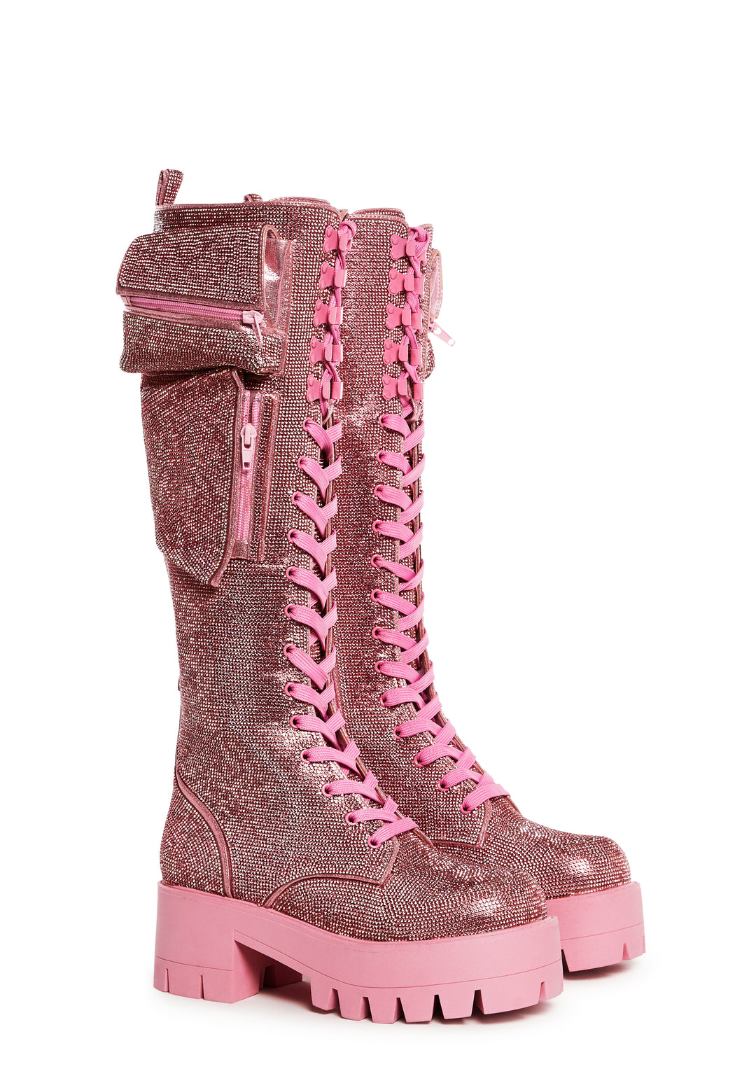Rhinestone Vegan Leather Combat Boots With Pocket Sugar Thrillz - Pink - Image 3
