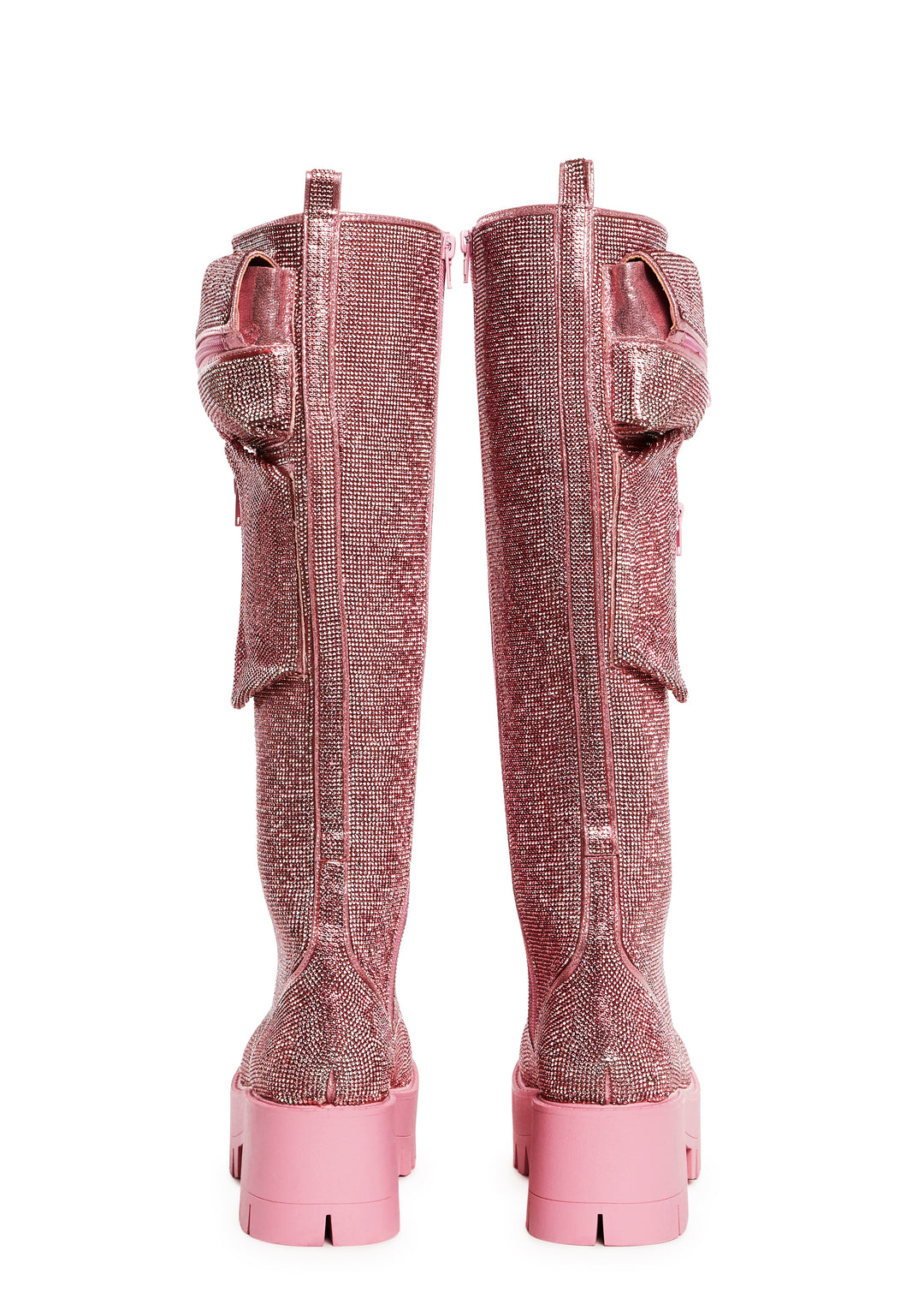 Rhinestone Vegan Leather Combat Boots With Pocket Sugar Thrillz - Pink - Image 4