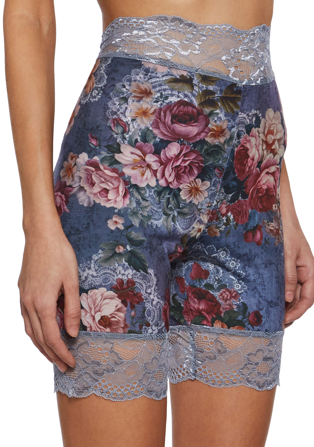Current Mood Floral Rose Print Biker Shorts With Lace - Multi - Image 5