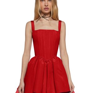 Sugar Thrillz Taffeta Corset Dress - Red