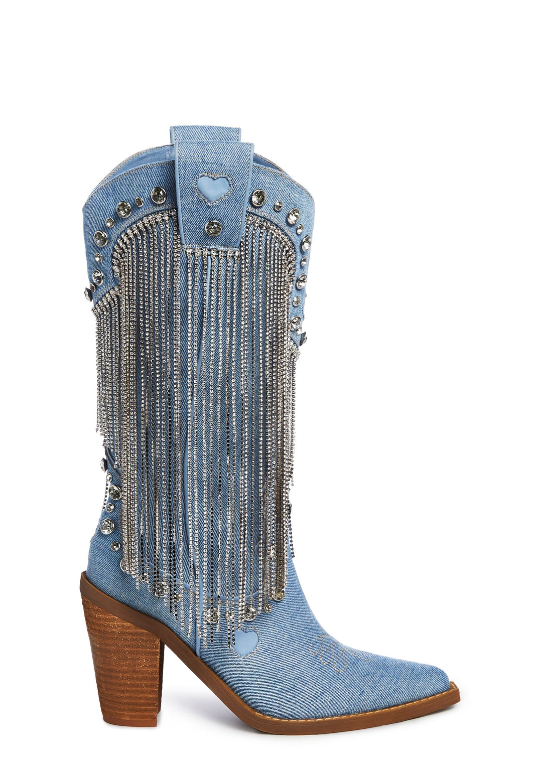 Sugar Thrillz Rhinestone Fringe Cowboy Boots - White