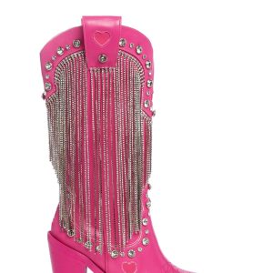 Sugar Thrillz Rhinestone Fringe Cowboy Boots - White