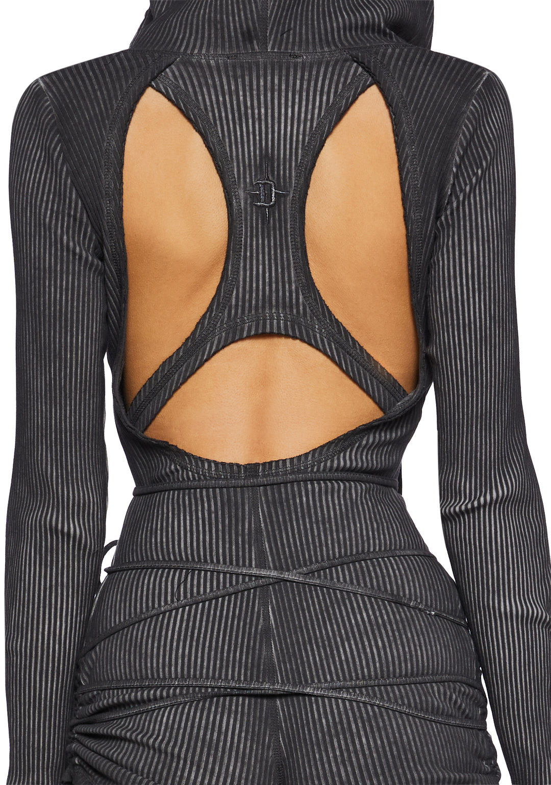 Darker Wavs Washed Ribbed Long Sleeve Racerback Romper - Black - Image 6