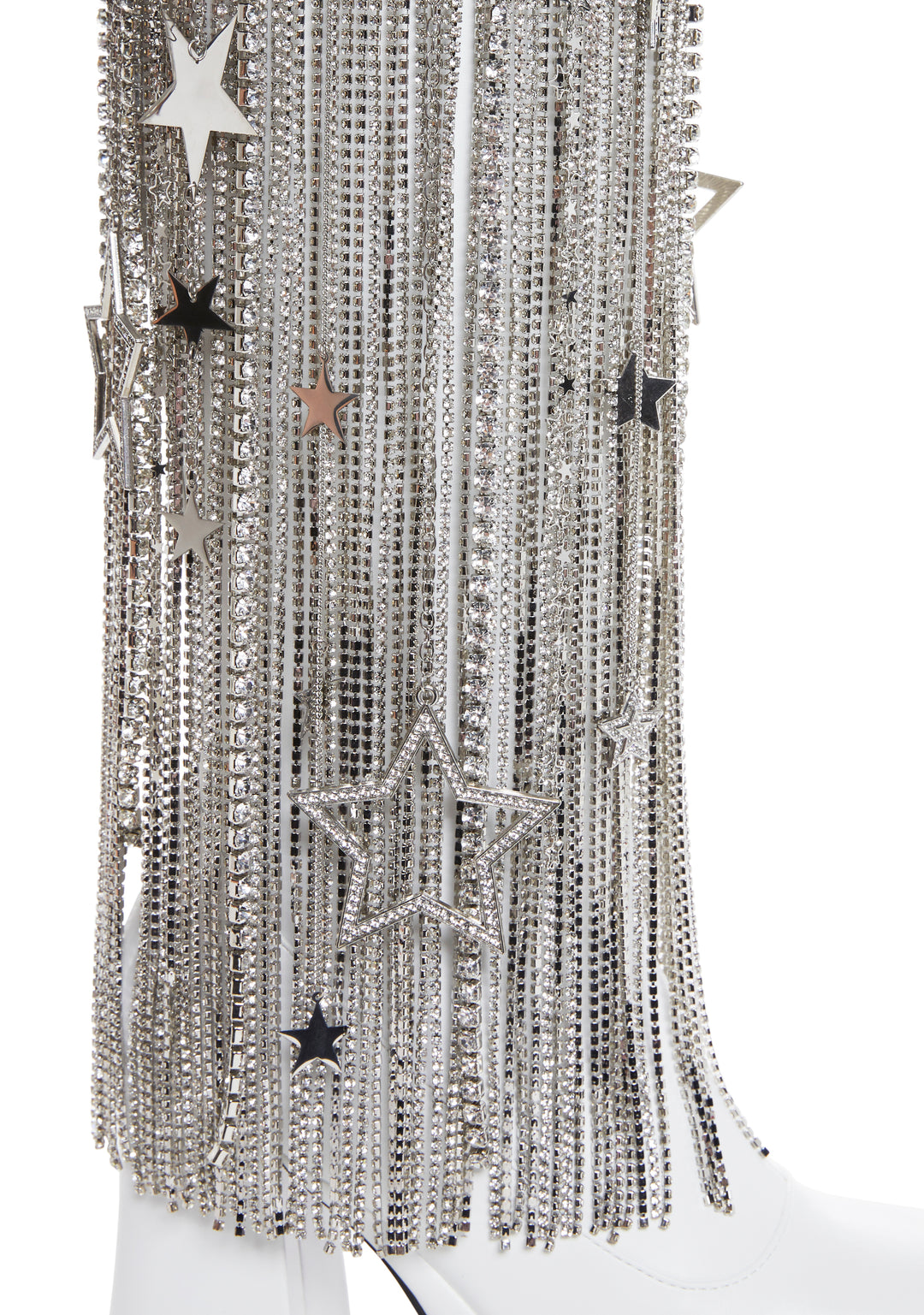 Sugar Thrillz Vegan Leather Go Go Boots With Rhinestone Star Fringe Cowboy Western - White - Image 2