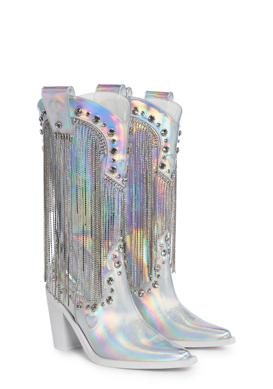 Sugar Thrillz Rhinestone Fringe Cowboy Boots - White - Image 3
