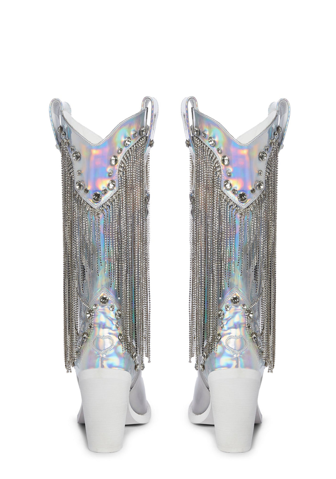 Sugar Thrillz Rhinestone Fringe Cowboy Boots - White - Image 4