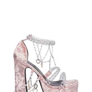 Sugar Thrillz Velvet Platform Beaded Heels - Pink
