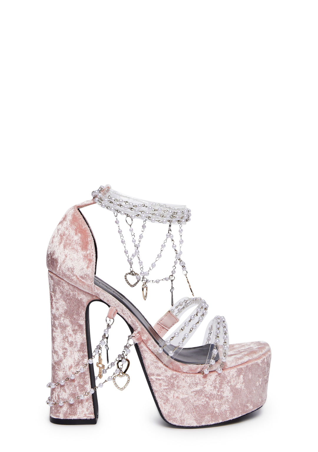 Sugar Thrillz Velvet Platform Beaded Heels - Pink